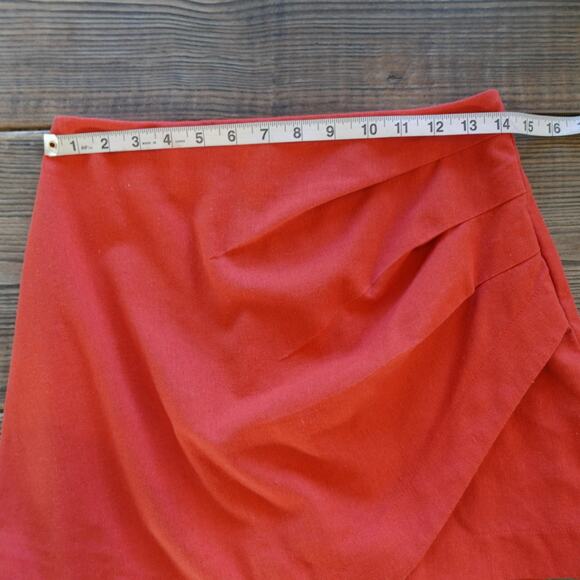 French Skort Womens Medium Red Wrap Front Back Zip Linen Skirt Shorts Parisian - Picture 5 of 9